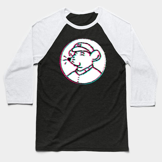 Mouse Zedong (Glitched Version) Baseball T-Shirt by Rad Rat Studios